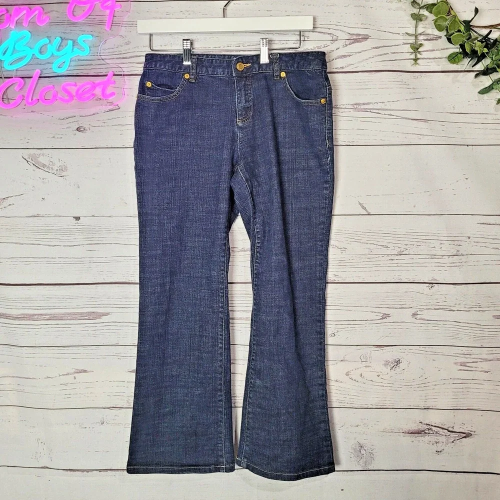 Y2K Michael Kors Blue Denim Straight Mid Rise‎ Dark Wash Wide Leg Jeans Womans 6